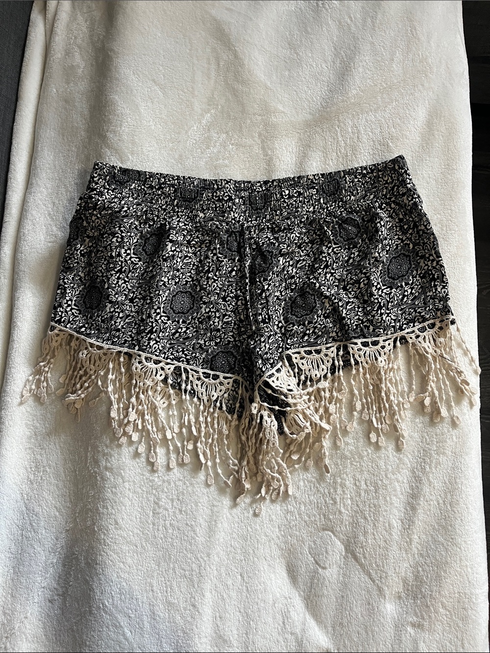 Boho Black Paisley Fringe Women's Skort - Lightweight Summer Short